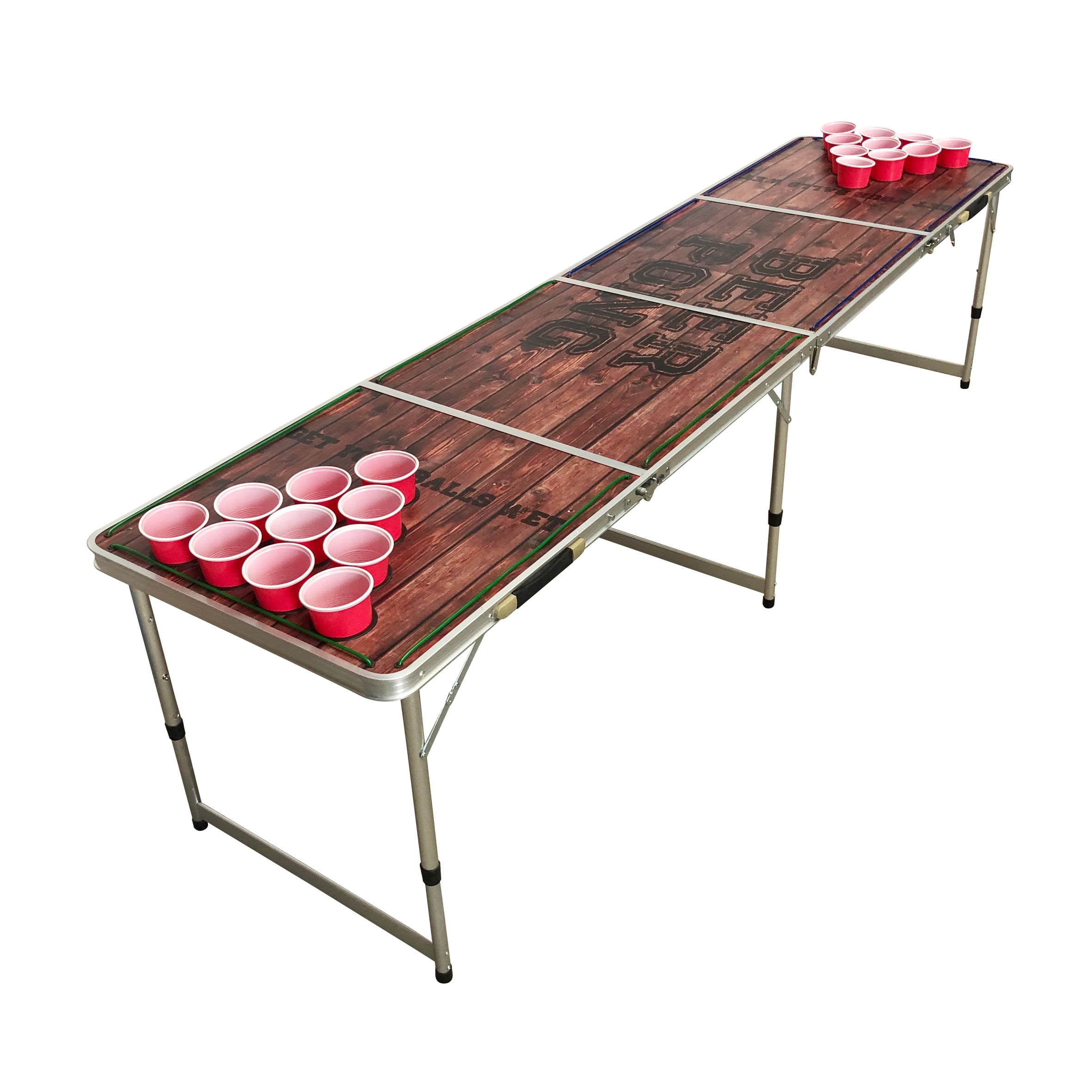 BEER PONG TABLE 8' FOLDING TAILGATE DRINKING GAME CUP HOLES LED LIGHTS