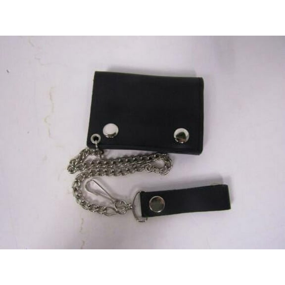 Solid Black Plain Genuine Leather Wallet With Chain (4 inch)