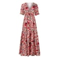 thumbnail image 4 of Robe à Manches Courtes Femme Été Mode Col en V Manches Courtes Imprimé Évasée Robe Décontractée, 4 of 9