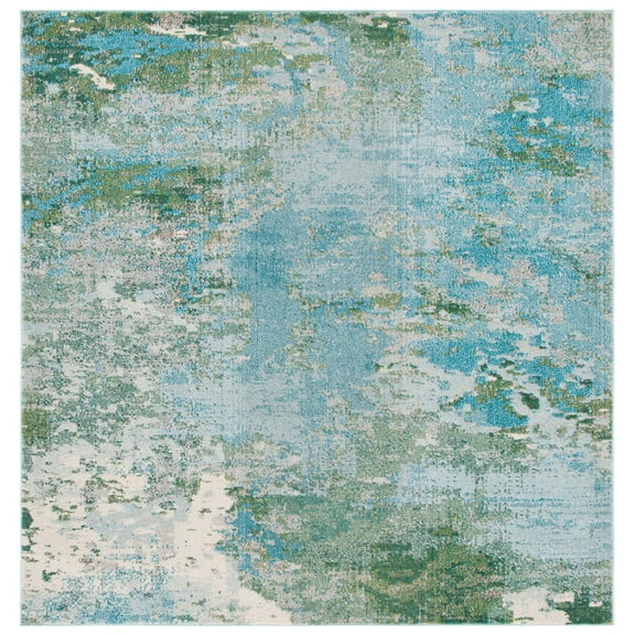 SAFAVIEH Madison Oscar Abstract Distressed Area Rug, Light Blue/Green, 6'7" x 6'7" Square