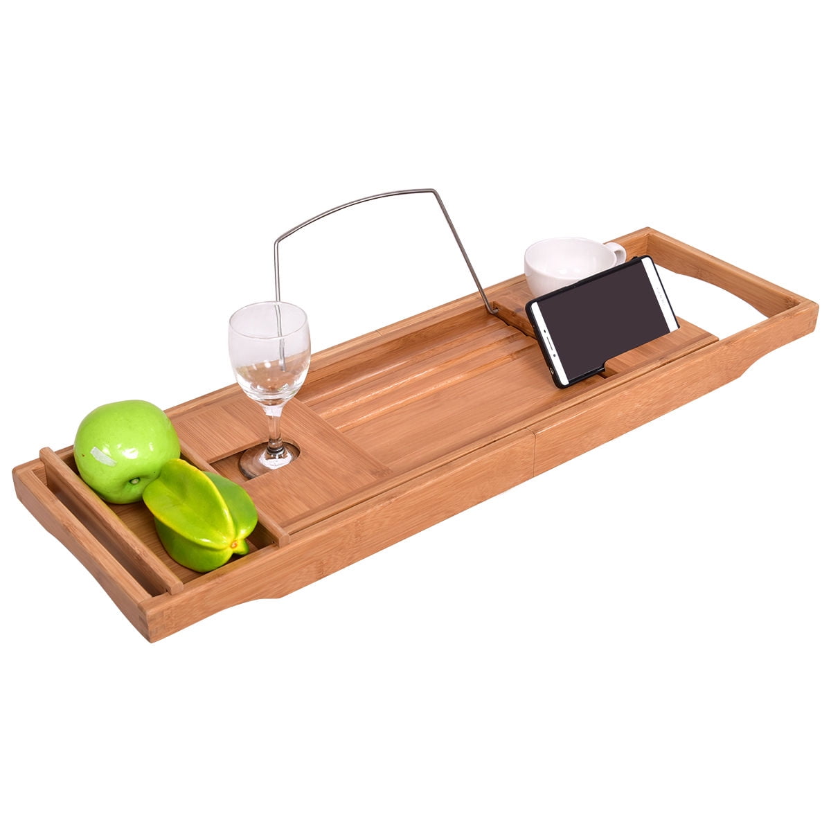 Costway Bamboo Bathtub Caddy Shower Rack Bathtub Tray Organizer Holder Extending Sides by Costway
