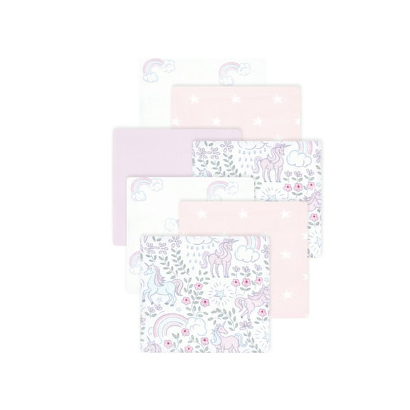 Little Treasure Hudson Baby Girls Cotton Poly Flannel Receiving Blankets Multipack, Purple Dreamy Unicorn, 30x30 inches