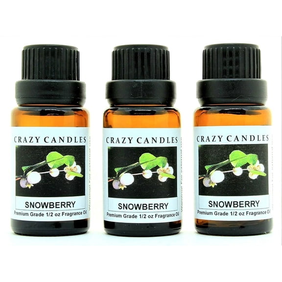 Crazy Candles Snowberry 3 Bottles 1/2 fl oz Each (15ml) Premium Grade Scented Fragrance Oil (Winterberry, Sugared Musk and Pine Scented) Made in USA