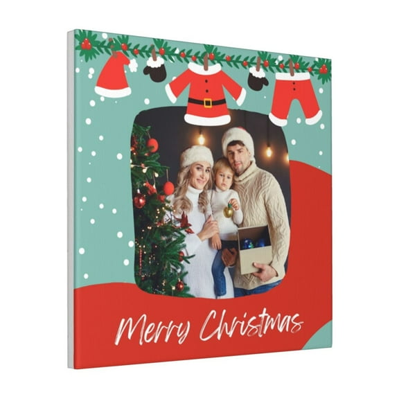 Custom Canvas Prints Red Green Modern Merry Christmas Personalized Photo Image Collage DIY Framed Kit Wall Art Picture Room Decor 18x18 inch