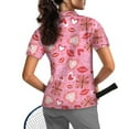 thumbnail image 2 of COEQINE Women Short Sleeve Golf Shirts for Valentine's Day V Neck Quick Dry Fit 1/4 Zip Golf Polo Tops Pullover Workout Athletic Tops Lip Gift Set Heart Pink Print Sportswear, XS, 2 of 7