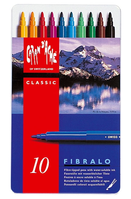 Caran dâAche, Fibre-tipped Pens, with Metal Box, 10 Colors