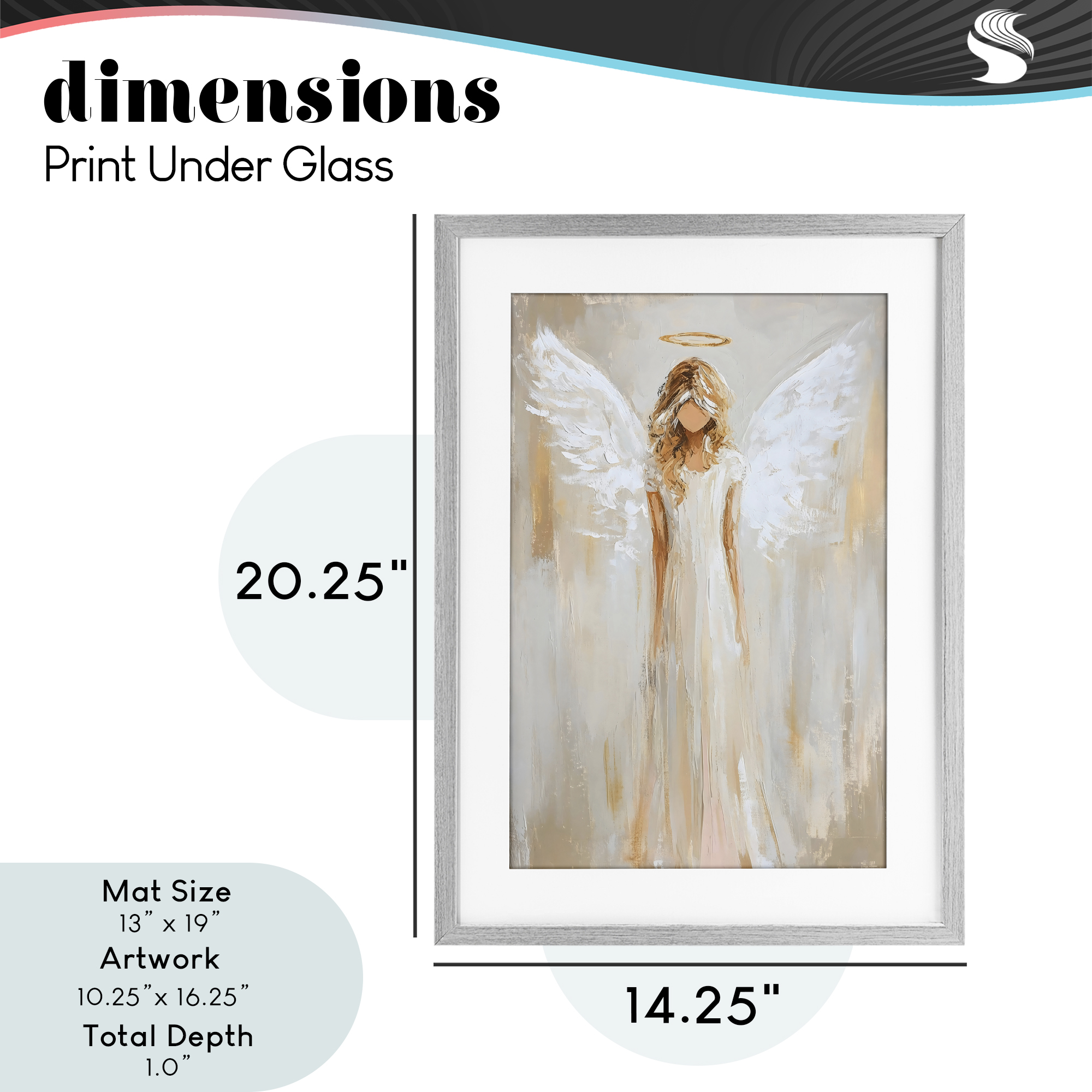 Divine White Robe Angel Gray Framed Print Under Glass, design by Petal Prints Design