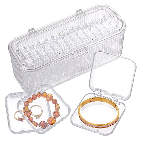 1 Pack Clear Jewelry Box Rectangular Plastic Storage Container with 14 Portable Anti Organizers for Organizing Bracelet Earrings Rings Beads Crafts