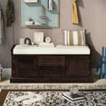 thumbnail image 2 of Storage Bench with 2 Drawers and 2 Cabinets, Shoe Bench with Seating &Velvet Removable Cushion, Wooden Organizer Storage Bench for Entryway Living Room Bedroom, Espresso, 2 of 7