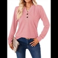 thumbnail image 3 of Camisas de Larga para Mujer, Moda de Otoño, Blusas Informales Formales, Camisetas Henley de Moda, Ropa de Trabajo Rosa 5XL, 3 of 9