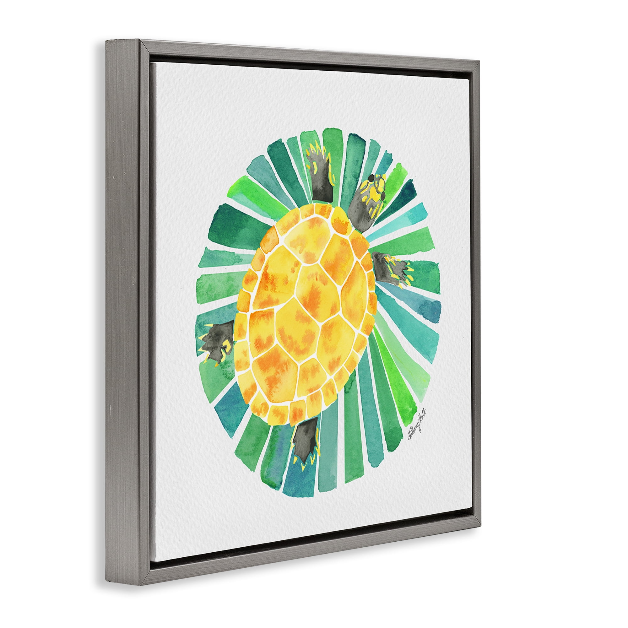 Stupell Industries Lotus Garden Turtle Gray Framed Floater Canvas Wall Art, design by Hillary Holt