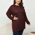 thumbnail image 2 of Hauts Grande Taille pour Femmes Col Rond Manches Longues T-Shirts Unis Décontractés Amples Confortables Vêtements d'Automne Blouse Tees, 2 of 6