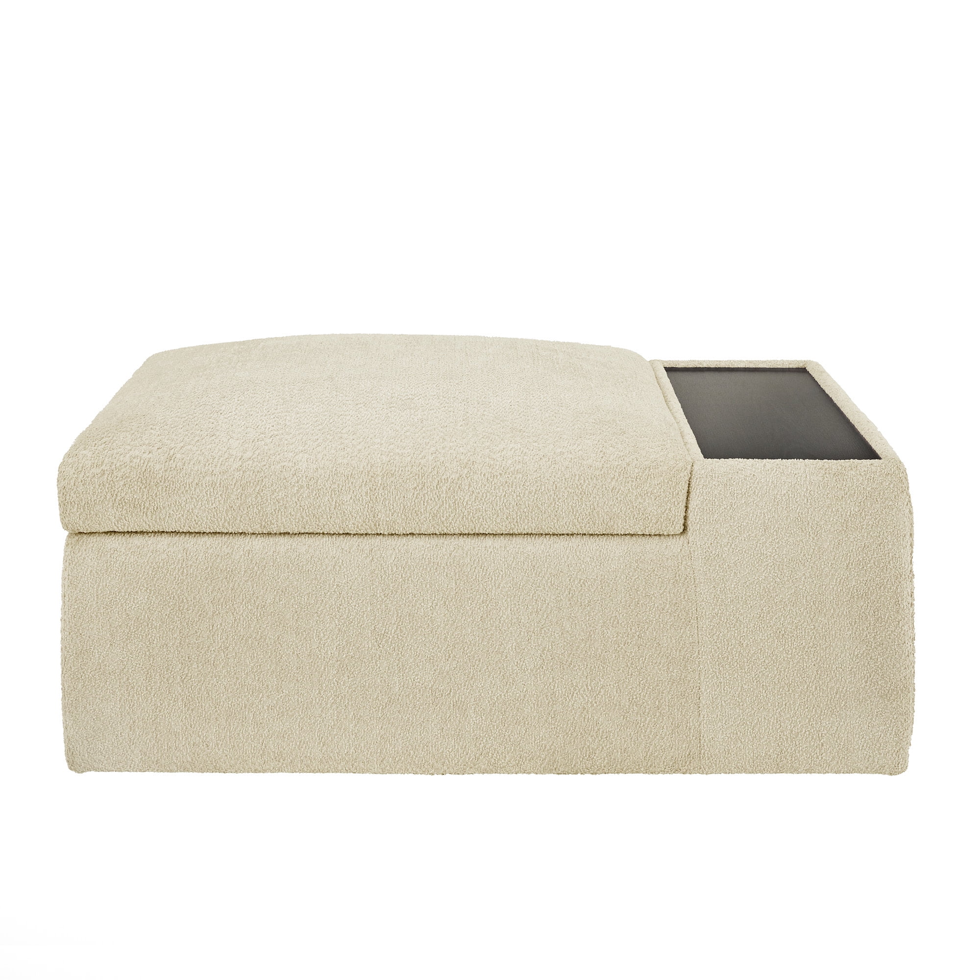 Weston Home Boucle Fabric Storage Ottoman with Side Table and Casters in Ivory