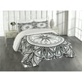 thumbnail image 2 of Ambesonne Vintage Quilted Coverlet 3 Pcs, Ornate Floral Wind Rose, King Size, Black White, 2 of 4