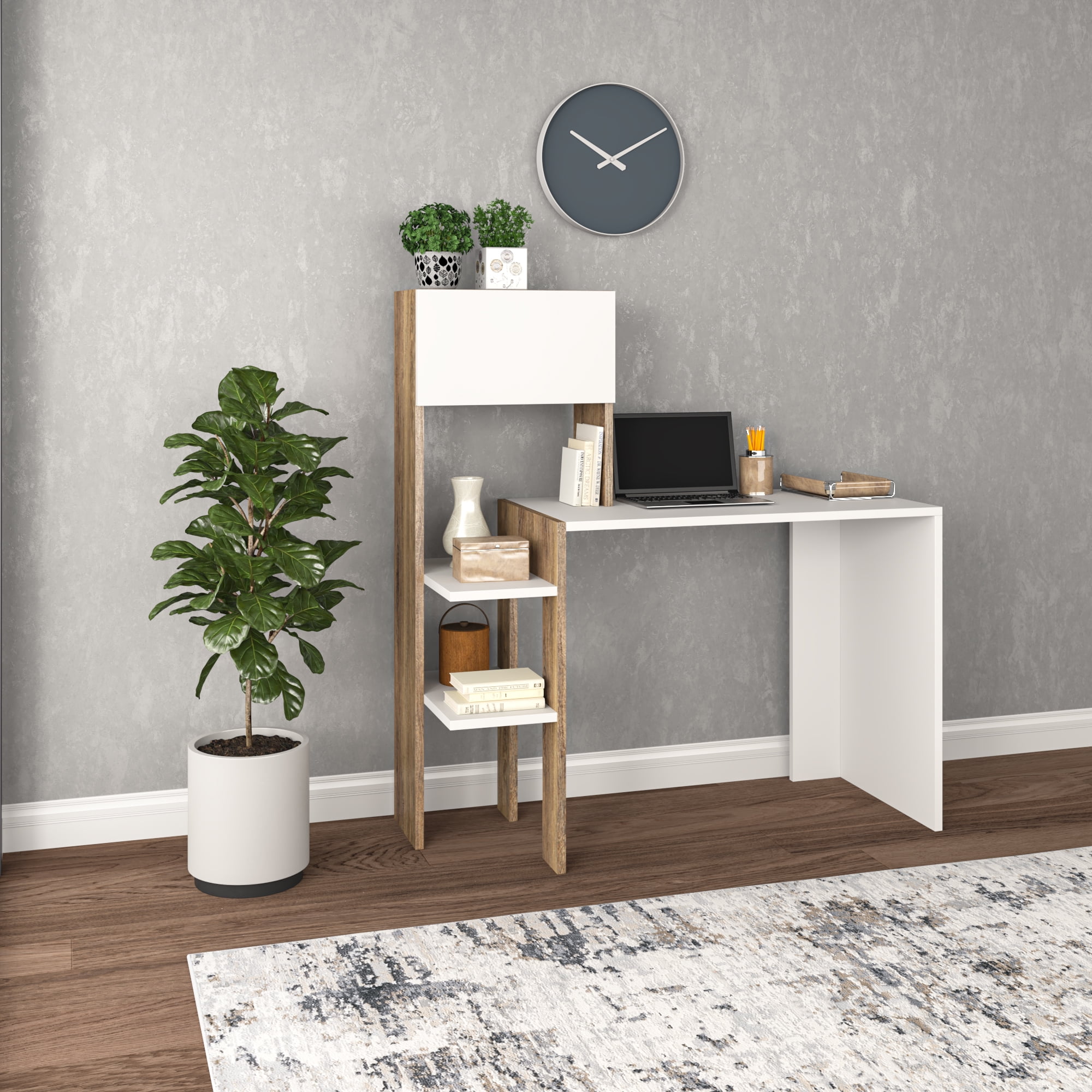 Ada Home Decor Furniture 3 Tier White Walnut Rebecca Modern Desk