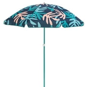 SlumberTrek Moda Adjustable Height Push Button Tilt Beach Umbrella, Coral Leaf