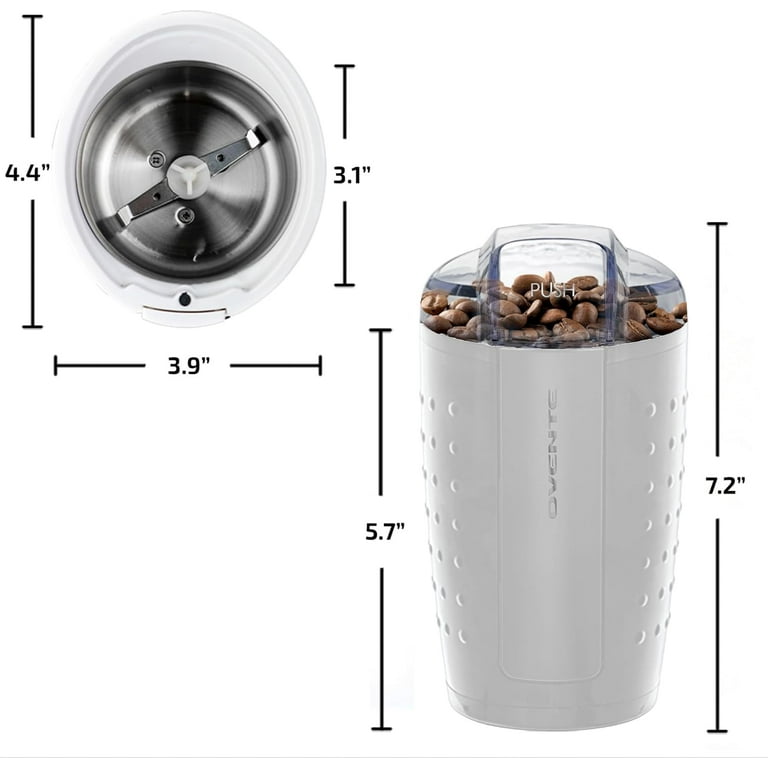 OVENTE 2.1 oz. Silver Bladed Electric Coffee Grinder with 4-Blade