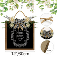 thumbnail image 2 of Eveokoki Home Sweet Home Wreaths Decor Sign Front Door, Round Wood Hanging Sign with Ribbon Bow and Artificial Green Leaves, Farmhouse Porch Decorations for Home 12", 2 of 5