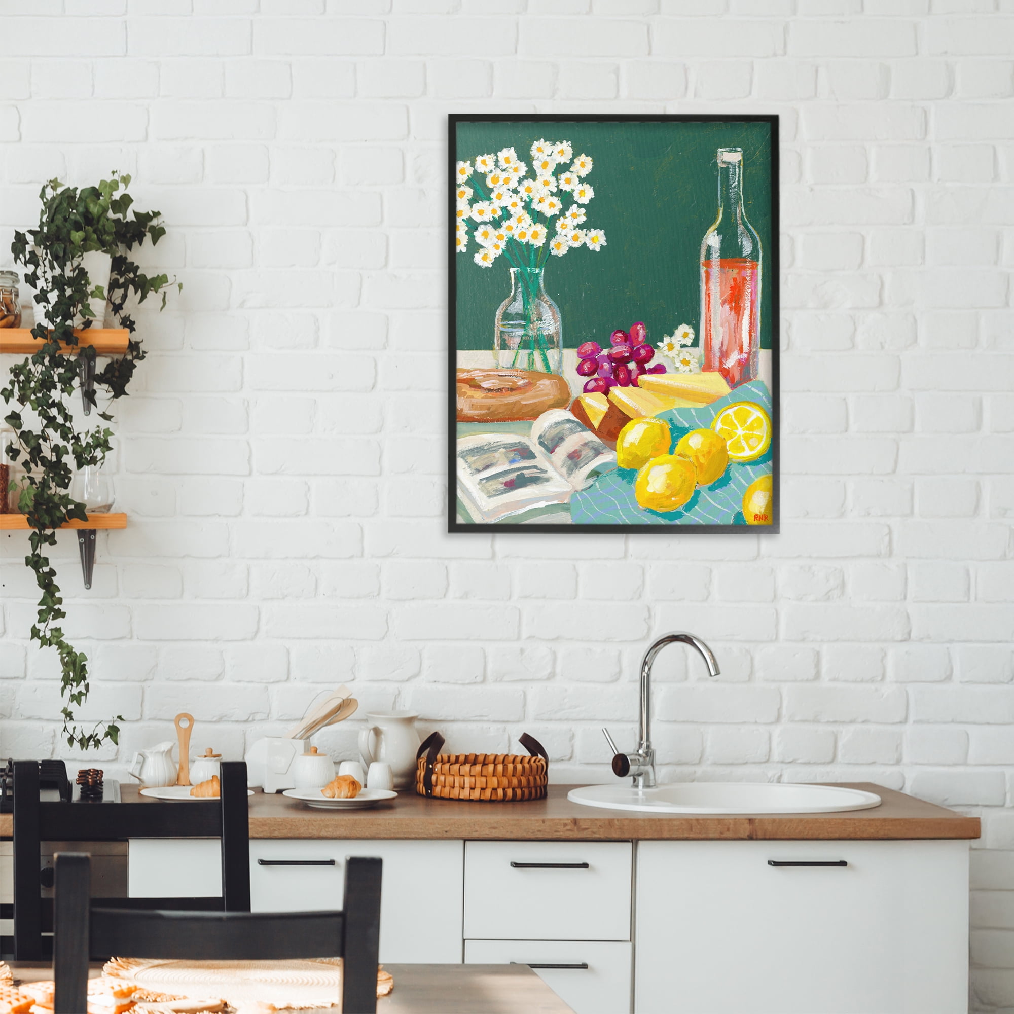 Stupell Industries Cheese, Wine and Lemon Still Life Black Framed Giclee Art, design by Rachael Reese