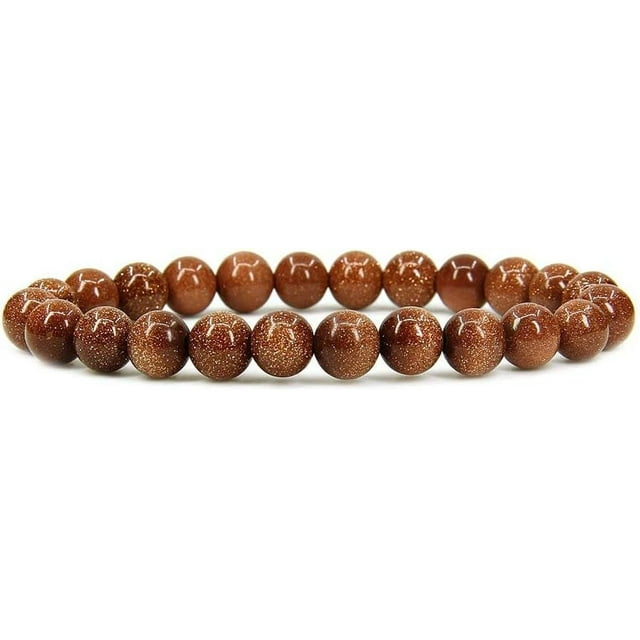 Bracelet Extensible Unisexe en Perles Rondes de 8 mm en Pierre Dorée Synthétique 7 Pouces