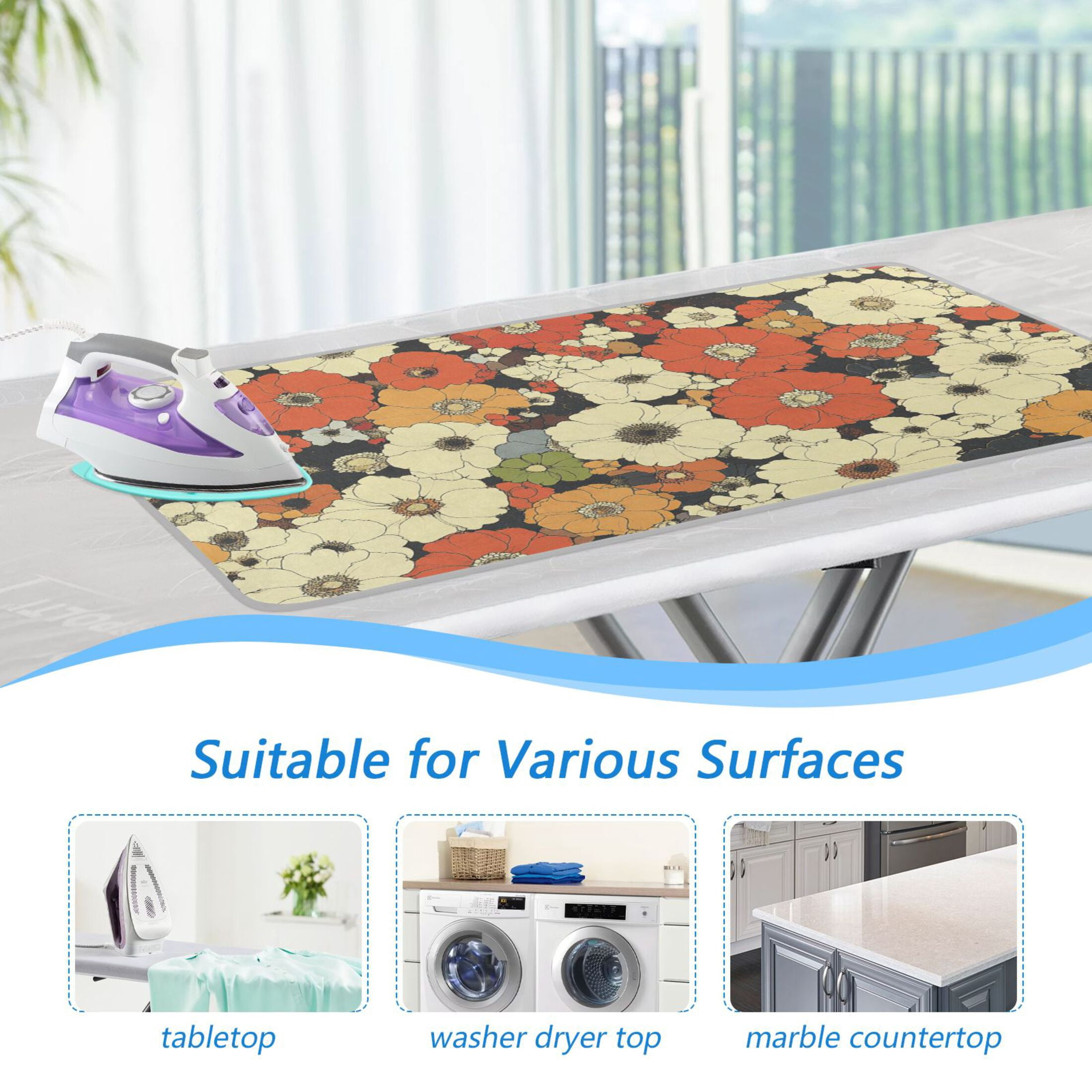 Colorful Floral Beauty Ironing Mat Blanket for Table Top Travel Portable Ironing Board Pad 47.2x27.6 Inch