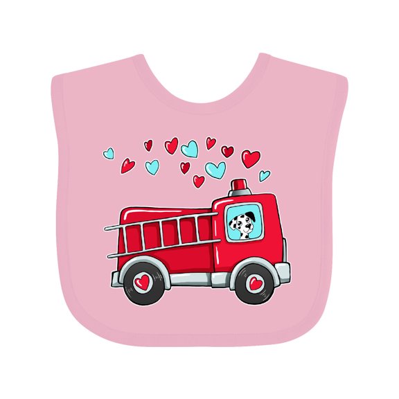 Inktastic Valentine Fire Truck with Cute Dalmatian and Hearts Boys or Girls Baby Bib