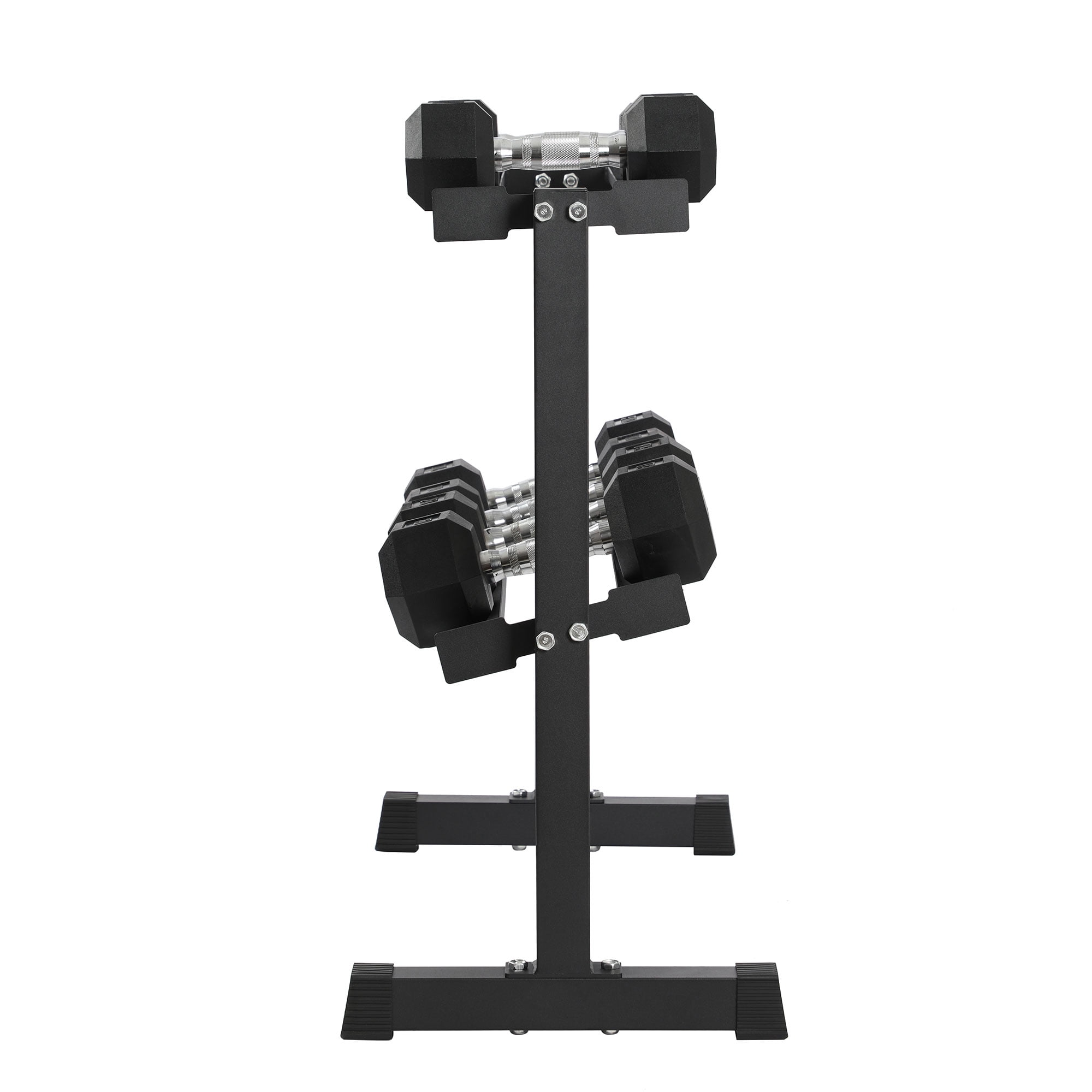 HolaHatha 5, 10, 15, 20, and 25 Pound Rubber Encased Weight Set with Rack