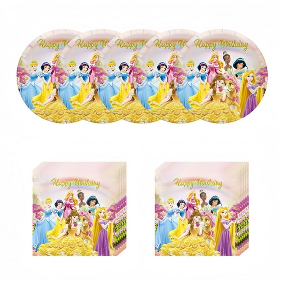 40pcs Princess Party Supplies Include 20 Plates, 20 Napkins for the Princess Birthday Party Decoration