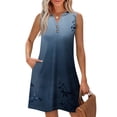 thumbnail image 2 of WTOBBY Women's Fashion Casual Printed V-Neck Button Vest Sleeveless Dress with Pocket, Floral Print Design for Summer Outfits, Perfect for Beach and Holiday Vacations,Dark Blue M, 2 of 5