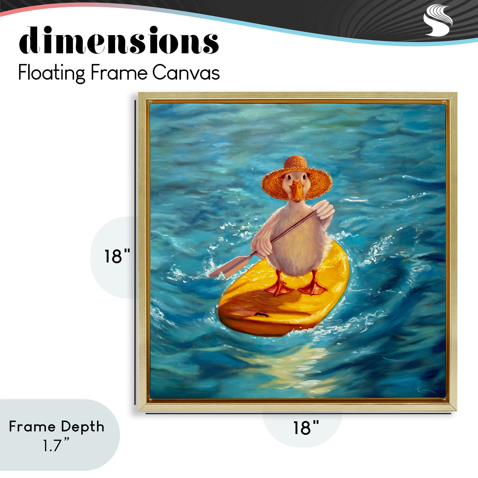 Stupell Industries The Paddler Duck with Straw Hat Gold Framed Floater Canvas Wall Art, design by Lucia Heffernan
