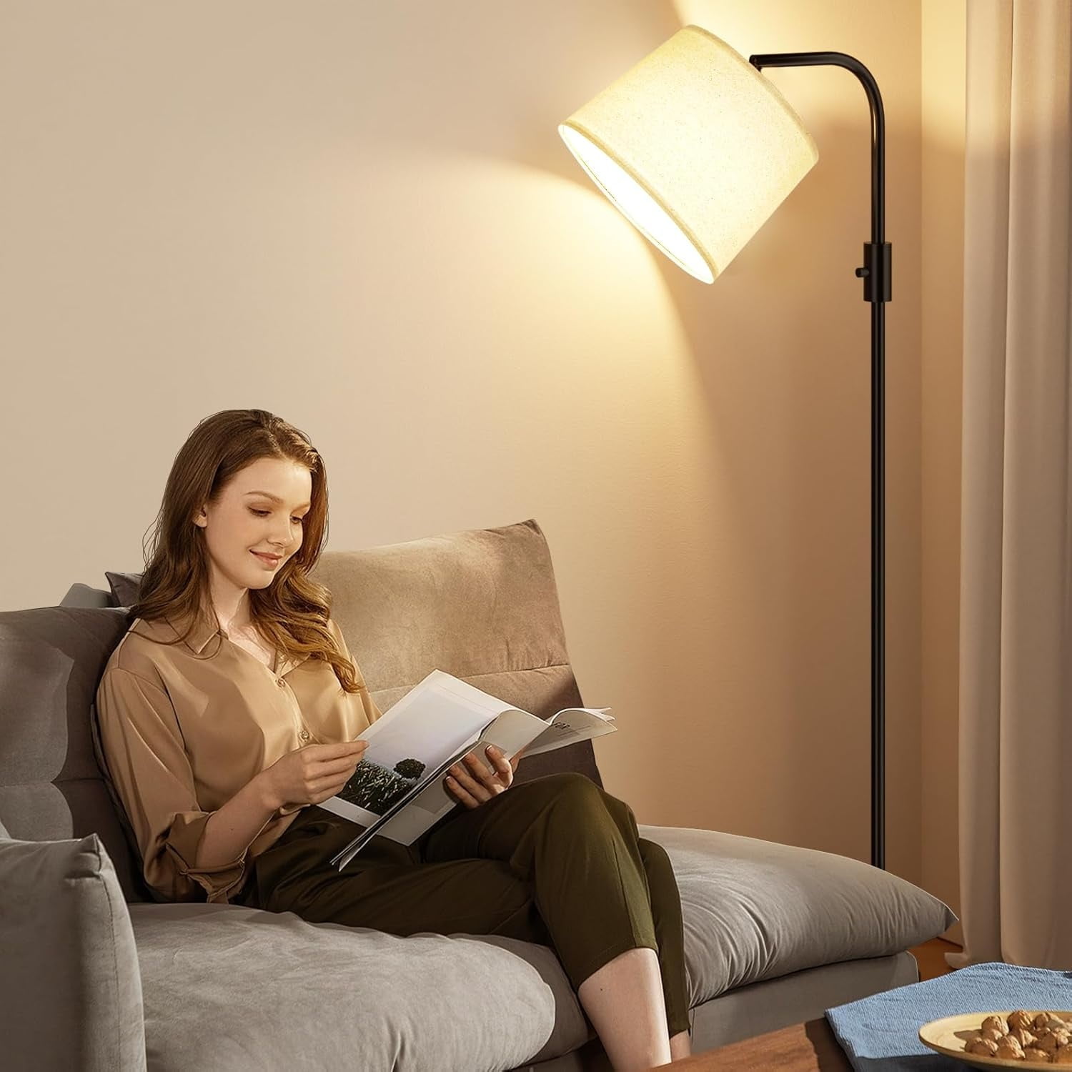 Floor Lamp - Floor Lamps with 9W 𝐋𝐄𝐃 Bulb, Standing Lamps for Living Room with Adjust Head, Modern Standing Tall Light Rotary Switch for Office
