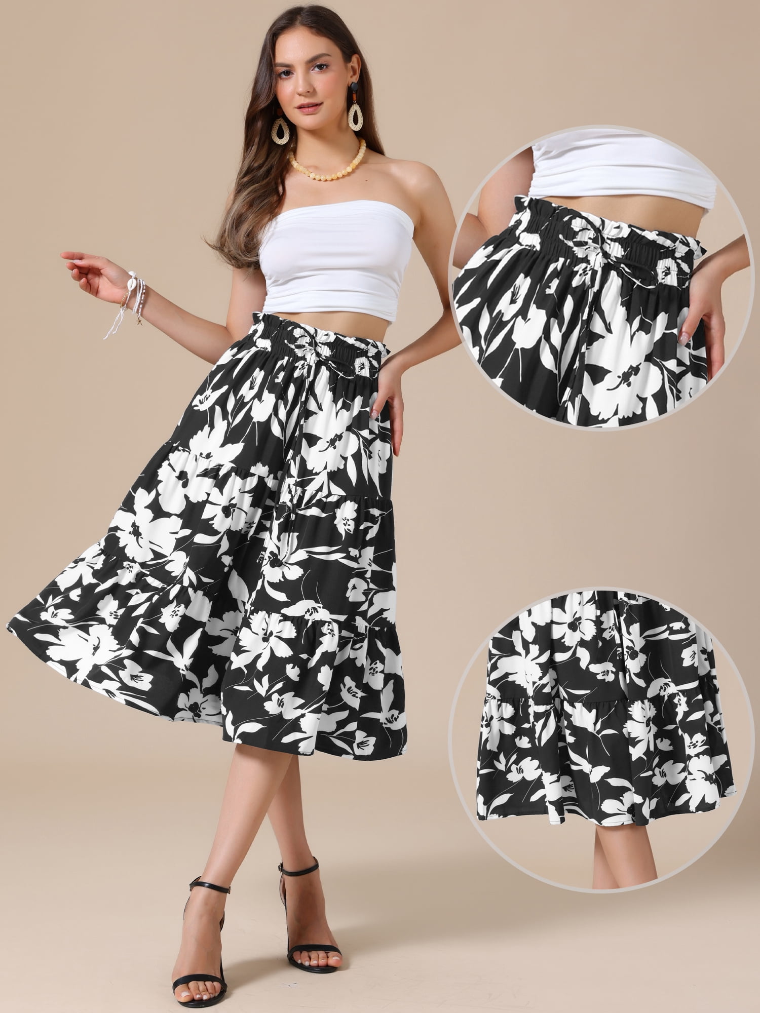 DARING DIVA Women's Dressy Flowy A-line Boho Skirts Small Black