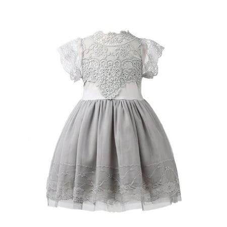 StylesILove Victorian Lace Princess Flower Girl Dress (1-2 Years, Grey)