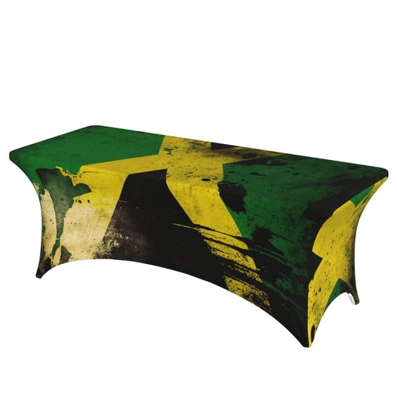 Jamaican Flag Vintage Stretch Rectangular Table Cover 6FT Elastic Fitted Tablecloth for Parties, Weddings, Banquets