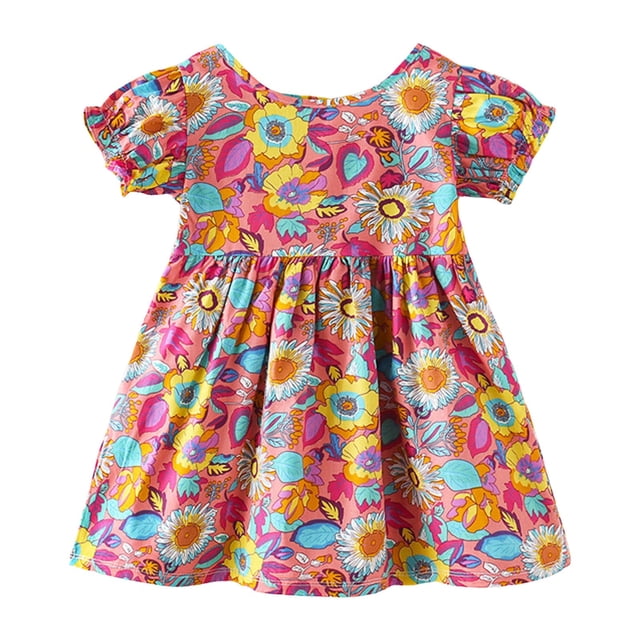 felwors Robe d'Été pour Filles, Encolure Carrée, Manches Courtes, Taille Croisée, Robe Trapèze Courte Décontractée