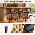 thumbnail image 4 of LEGAHOME Swivel Bar Stools Set of 3, 26” Upholstered Counter Height Bar Stools with Rattan Back and Wood Legs, Mid-Century Modern Barstools for Kitchen Island, 300 lbs, Walnut + Black, 4 of 10
