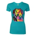 thumbnail image 3 of Smiling Dog | Colorful Neon Golden Retreiver | Dean Russo Art Animal Lover Womens Slim Fit Junior Tee, Tahiti Blue, Medium, 3 of 6