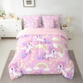 thumbnail image 2 of Manfei Lovely Unicorn 7-Piece Twin Bedding Sets,Cartoon Animal Bedding Comforter Set,Kawaii Colorful Rainbow Sheet Sets For Girls,Ultra Soft Home Decor Reversible, 2 of 8
