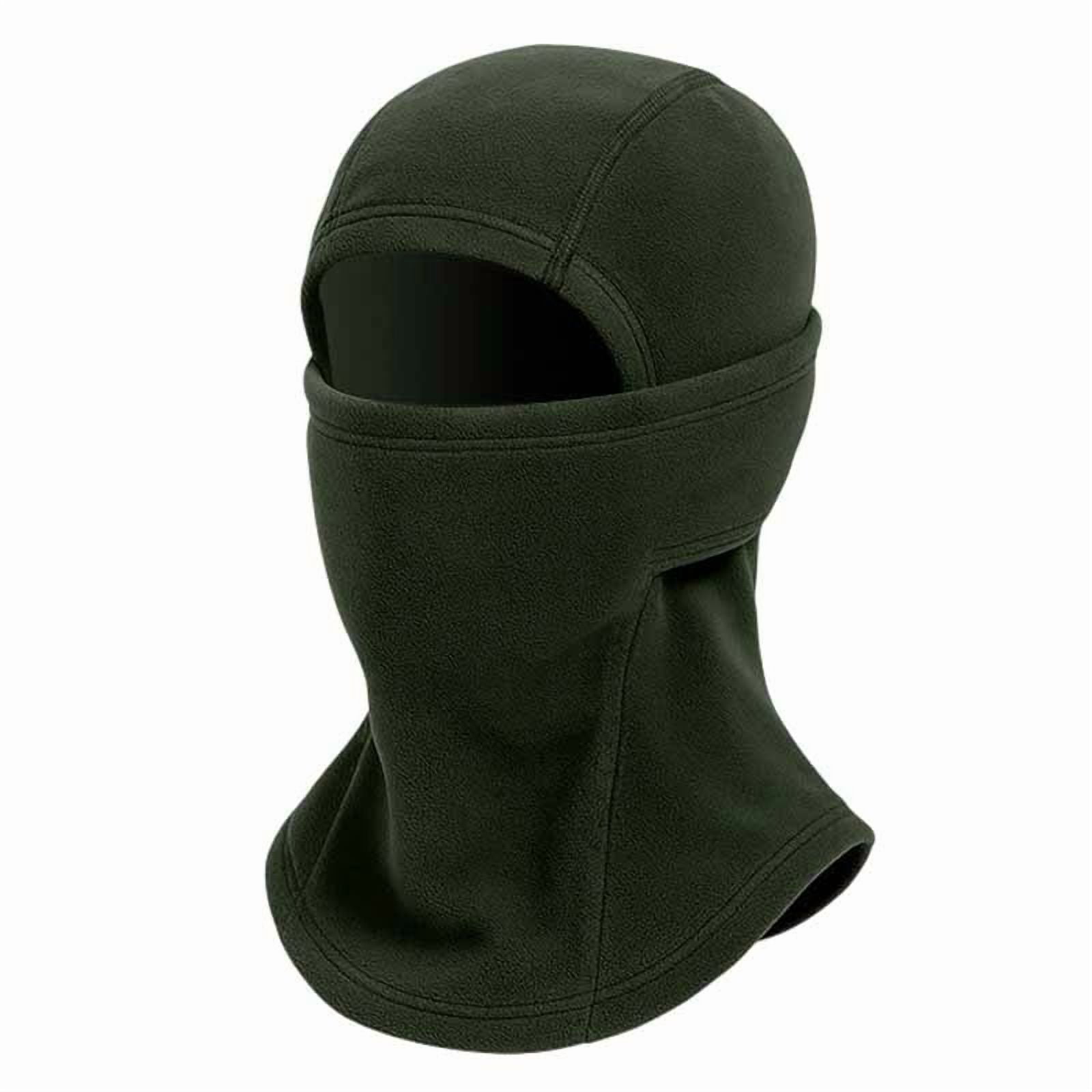 Army Green Full Face Thermal Mask For Men With Solid Color Design Cold Proof Head Cover Fleece Windproof For Multi-Purpose Use