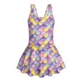 thumbnail image 4 of COEQINE Girls One Piece Bathing Suit with Skirt Bottom, Scoop Neck Tankini Style Pretty Swim Dress Beach Swimwear for Girls 8-9 Years, Machine Washable, Purple Yellow Mermaid Scales, 4 of 8