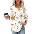 thumbnail image 2 of Jsaierl Women's 3/4 Sleeve Tops Summer Round Neck Shirts Trendy Graphic Petite Pleated Blouses Flowy Dressy Tunic Top S-2XL, 2 of 7