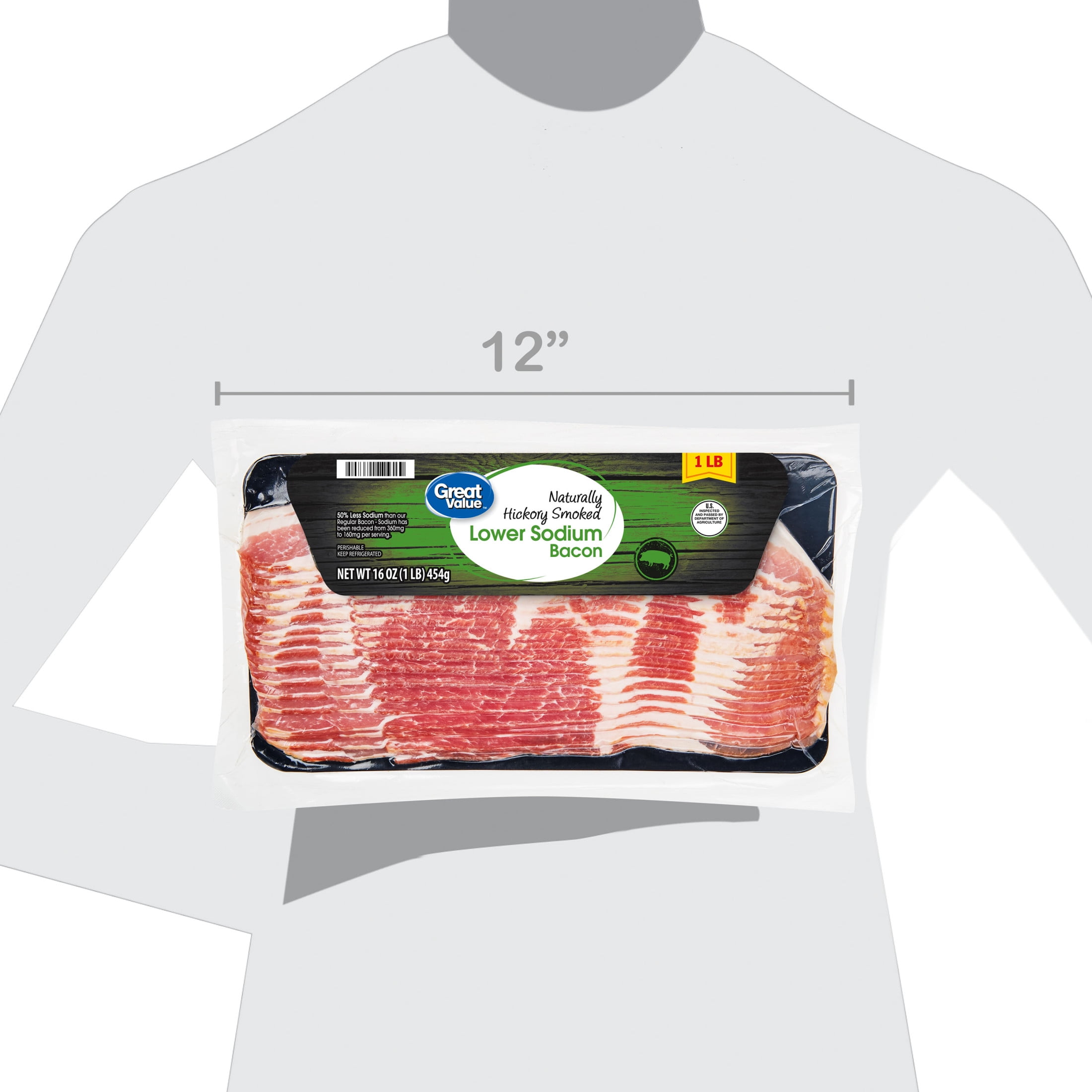 Great Value Hickory Smoked Lower Sodium Bacon, 16 oz