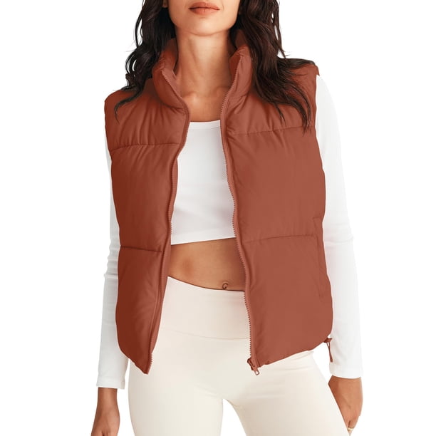 Chaquetas y abrigos casuales sin mangas y sin capucha para mujer, abrigo de invierno acolchado con cuello alto y cremallera, chaleco acolchado con bolsillos, abrigo para mujer