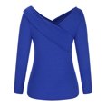 thumbnail image 4 of Savings Clearance 2024! TAGOLD Womens Tops,Women's Fashion Autumn Winter Solid Color Long Sleeve Pocket Pullover V-Neck Off Shoulder Long Sleeve Tops Blue XXXL, 4 of 6