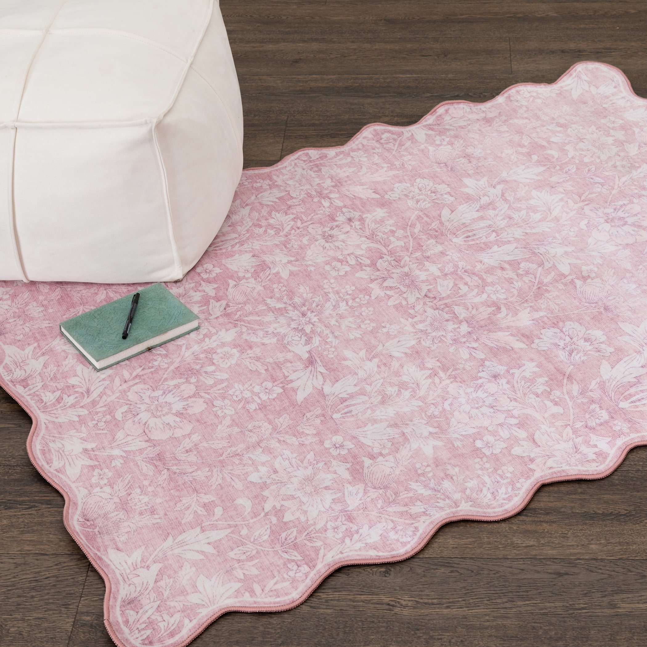 Mainstays Pink Feather Faux Fur Scalloped Indoor Accent Rug, 36"x56"
