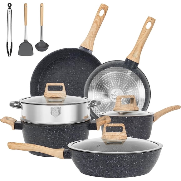 Juego de utensilios de cocina SODAY, granito negro, antiadherente, inducción, 12 unidades