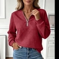thumbnail image 4 of IUYRTFE Women's Quarter Zip Pullover Sweatshirt with Textured Fabric and Ribbed Trim Long Sleeve Casual Sporty Top, 4 of 8