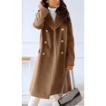 thumbnail image 3 of sicmoss Women's Camel Double Breasted Wool Overcoat, Lapel Long Winter with Pockets, 3 of 7