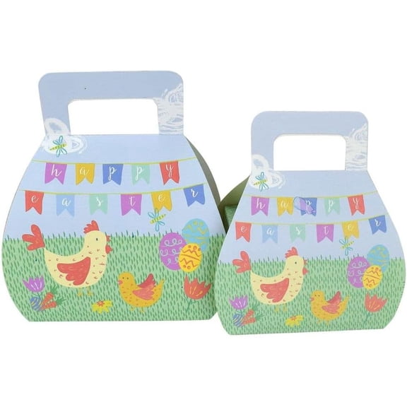 Vivid Wrap Purse Shaped Paper Party Favor Gift Boxes Treat Bags, Set of 2, Happy Easter