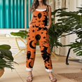 thumbnail image 4 of BOMYJESK Women Halloween Jumpsuits Jack O Lantern Sleeveless Overall Jumpsuit Boho Baggy Overalls Orange L, 4 of 7